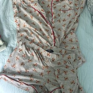 Women's Gray teddy bear Pajama Set with Red Accents